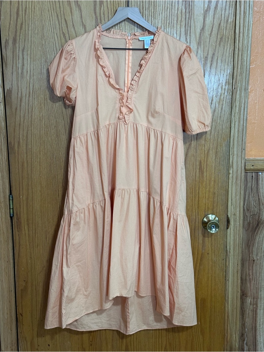London Times Peach Ruffle V-Neck Tiered Dress sz 10